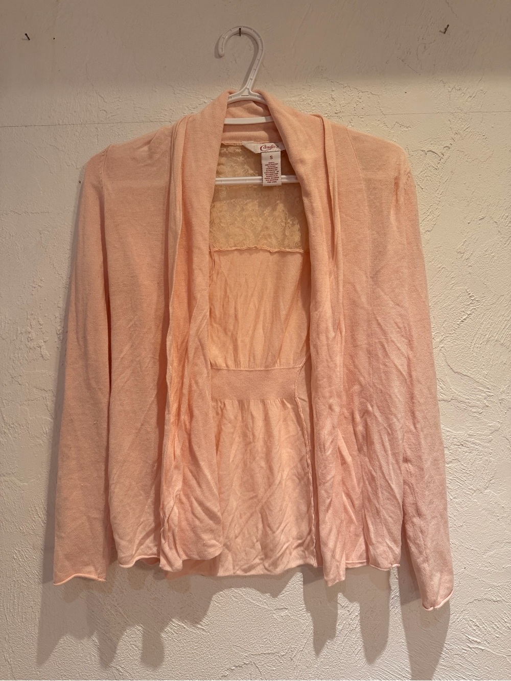 Candies Pink Lace-Back Women's Lightweight Cardigan